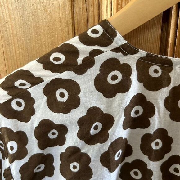 Virginia Witbeck Medium‎ Brown White Blouse V-Neck Floral Geometric - Picture 9 of 10